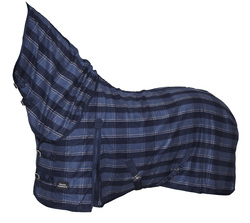 WAHLSTEN GOZAL WOOL BLANKET FULLNECK, D.BLUE CHECK